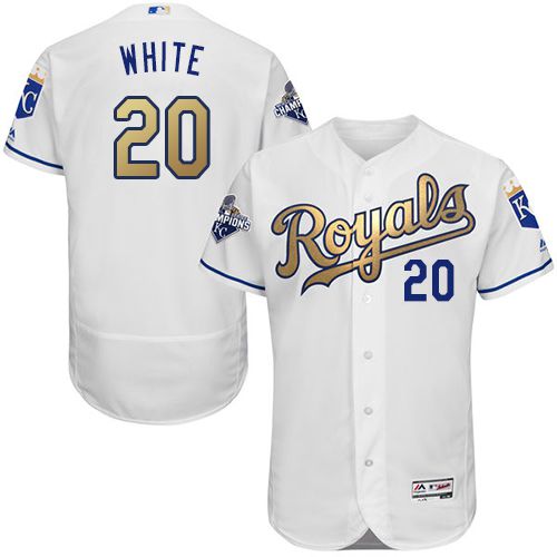 Royals #20 Frank White White 2015 World Series Champions Gold Program FlexBase Authentic Stitched MLB Jersey - Click Image to Close